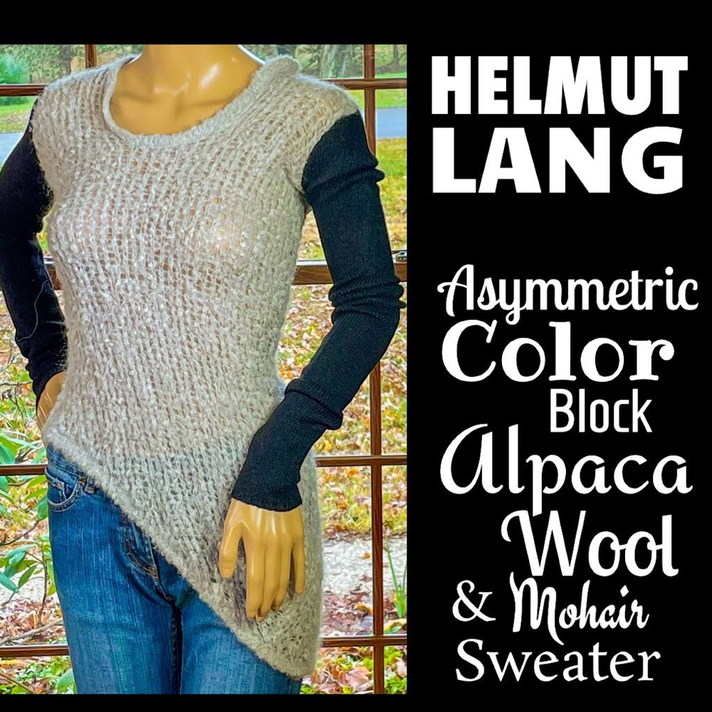 ⭐️HP(X2)⭐️HELMUT LANG▪️Asymmetric Color Block Alpaca Wool Mohair Blend Sweater